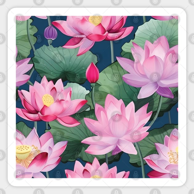 Serenity in Bloom: Lotus Flower Patterns Sticker by Arsy Art